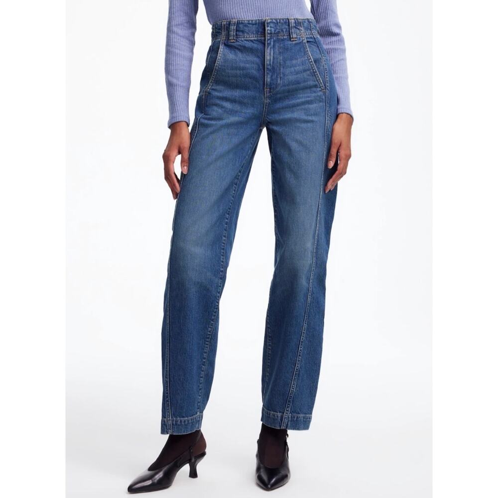 NWT Madewell High Rise Tapered Denim Trousers Blue Size 27 Relaxed Jeans - Picture 2 of 14